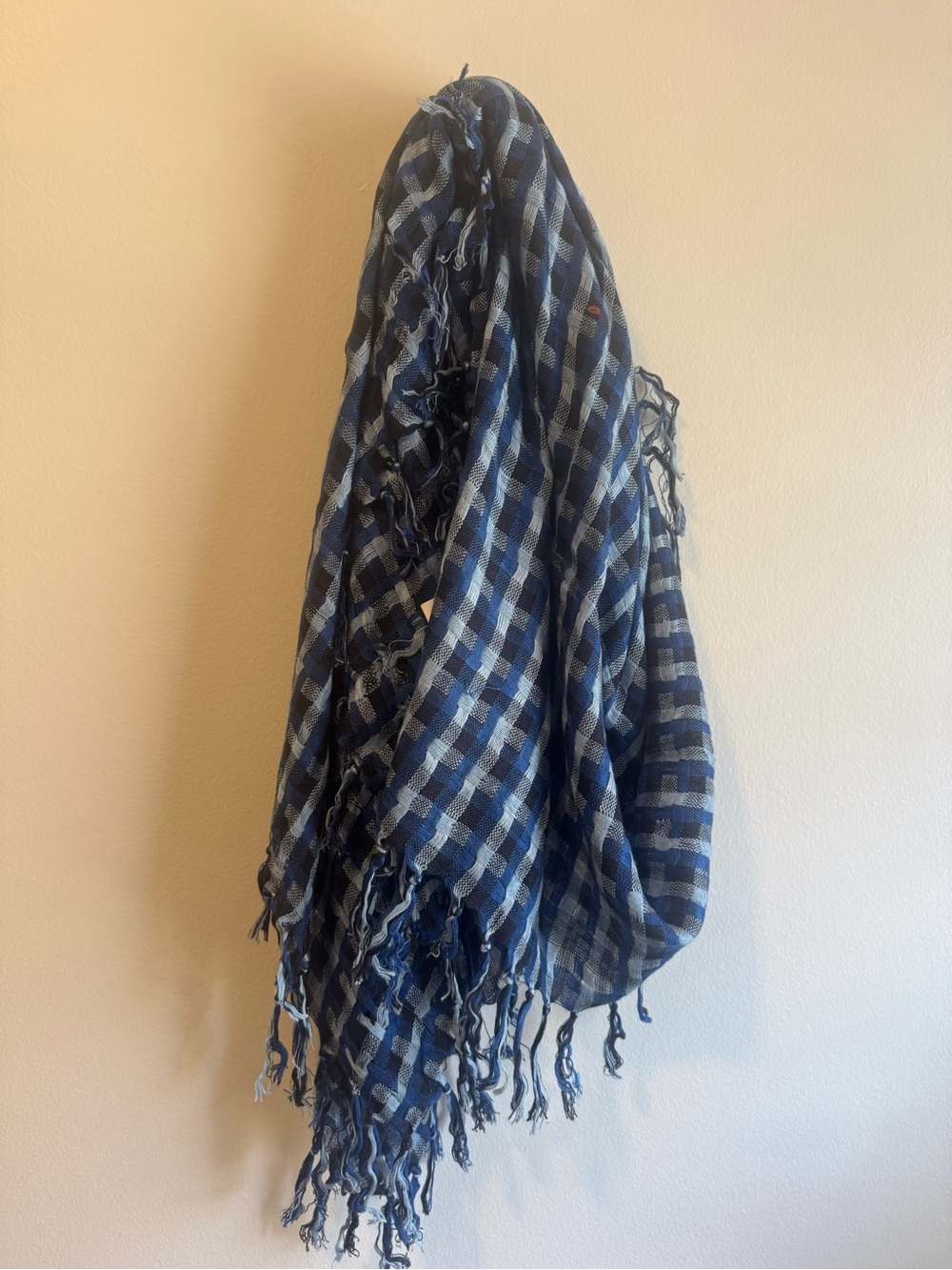 Blue Check Plaid Fringe Scarf